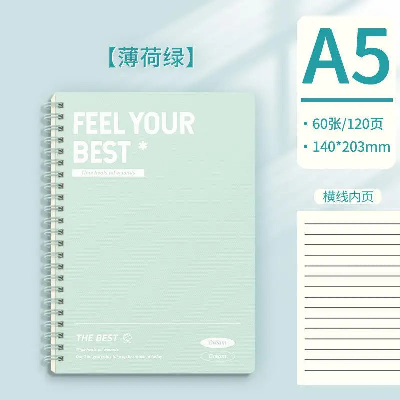 1pcs Minimalist A5 Coil Notebook Large Capacity Thick Paper Lined Inner Page Multifunctional Student Diary Handbook
