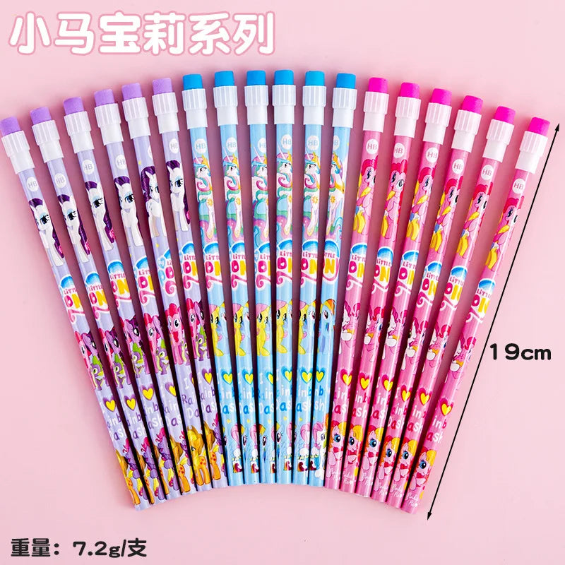 12 Pcs Cartoon HB Pencil Constant Core Cute School Student Round Rod with Colored Eraser Children's Wooden Lead Pencils