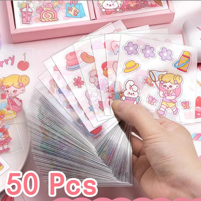 10/100Pcs Kawaii Stickers PET Pattern Cartoon Scrapbooking Cute Sticker DIY Handbook Stickers Decoration Stationery Supplies