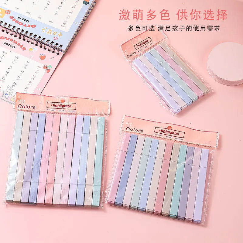 6/12Pcs Pastel Color Highlighter Pen Double tip Marker Pens Fluorescent Pen Drawing Highlighters Cute Stationery School Supplies
