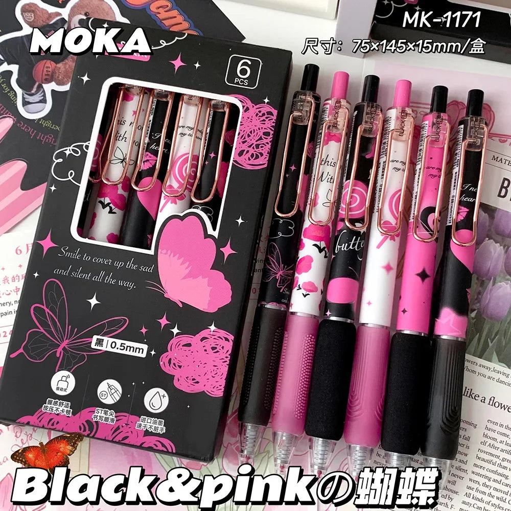6pcs/set Butterfly Series Cute Gel Pen ST Nib Kawaii Pen Set Japanese Kawaii Stationery School Supplies Aesthetic Pens