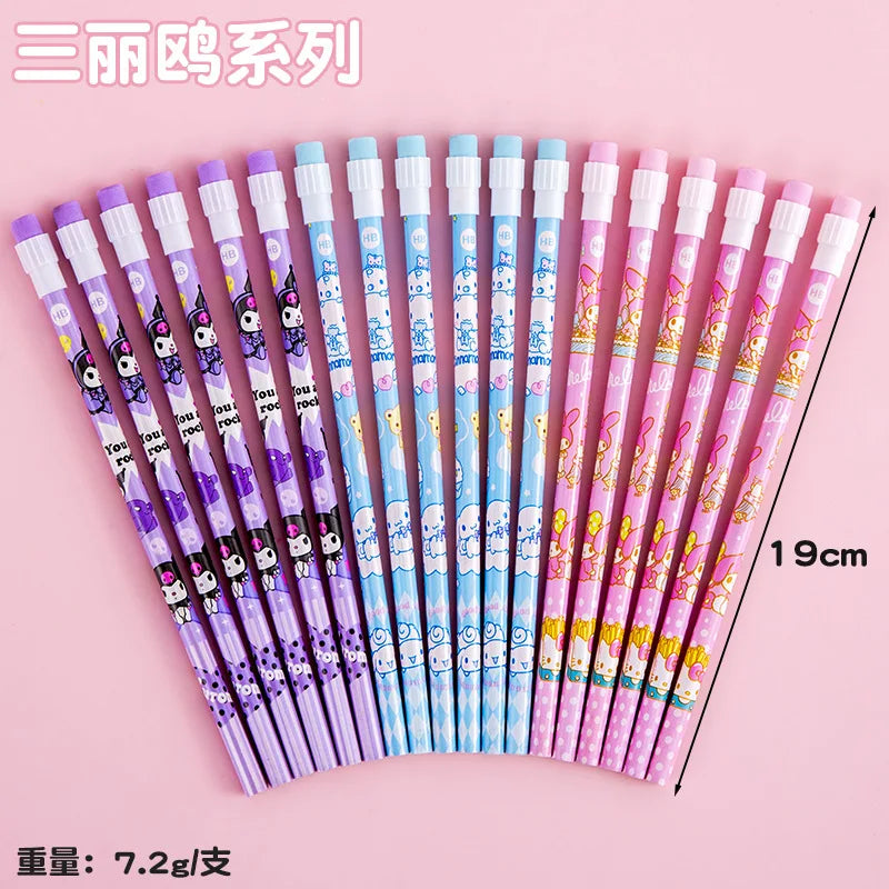 12 Pcs Cartoon HB Pencil Constant Core Cute School Student Round Rod with Colored Eraser Children's Wooden Lead Pencils