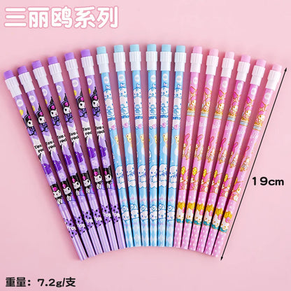12 Pcs Cartoon HB Pencil Constant Core Cute School Student Round Rod with Colored Eraser Children's Wooden Lead Pencils