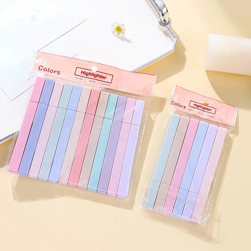 6/12Pcs Pastel Color Highlighter Pen Double tip Marker Pens Fluorescent Pen Drawing Highlighters Cute Stationery School Supplies