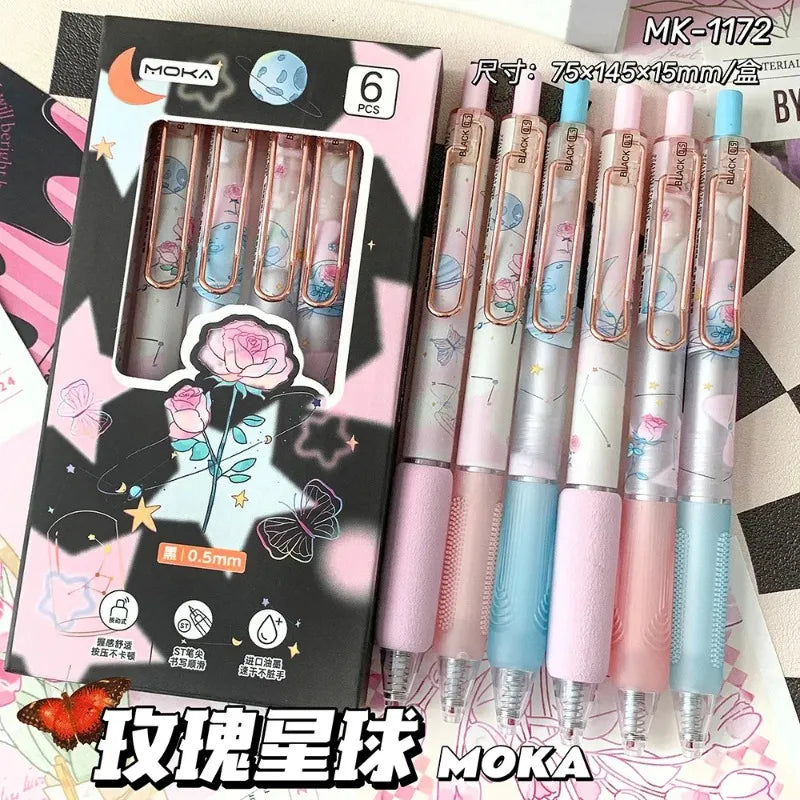 6pcs/set Butterfly Series Cute Gel Pen ST Nib Kawaii Pen Set Japanese Kawaii Stationery School Supplies Aesthetic Pens