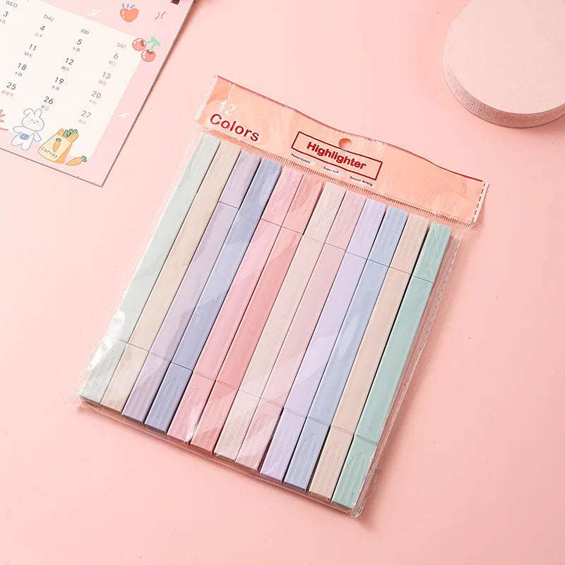 6/12Pcs Pastel Color Highlighter Pen Double tip Marker Pens Fluorescent Pen Drawing Highlighters Cute Stationery School Supplies