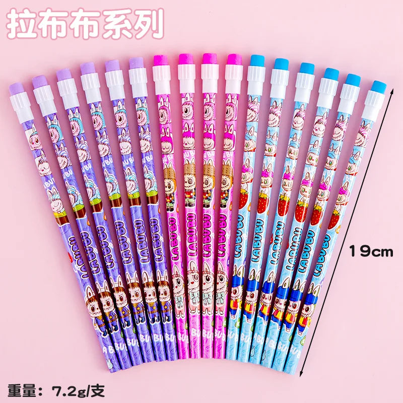 12 Pcs Cartoon HB Pencil Constant Core Cute School Student Round Rod with Colored Eraser Children's Wooden Lead Pencils