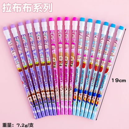 12 Pcs Cartoon HB Pencil Constant Core Cute School Student Round Rod with Colored Eraser Children's Wooden Lead Pencils
