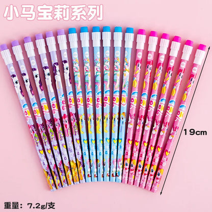 12 Pcs Cartoon HB Pencil Constant Core Cute School Student Round Rod with Colored Eraser Children's Wooden Lead Pencils