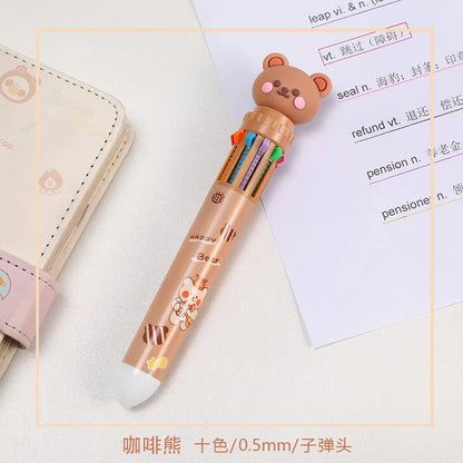 10 Colors Ballpoint Pen Cartoon Bear 0.5mm Colorful Ink Gel Pens Silicone Kawaii Pens School Office Supplies Korean Stationery
