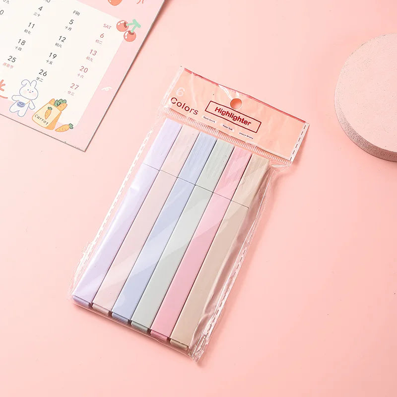 6/12Pcs Pastel Color Highlighter Pen Double tip Marker Pens Fluorescent Pen Drawing Highlighters Cute Stationery School Supplies