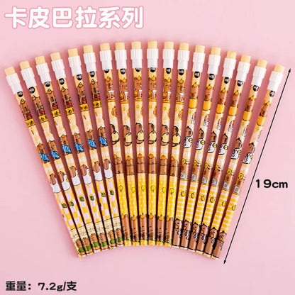 12 Pcs Cartoon HB Pencil Constant Core Cute School Student Round Rod with Colored Eraser Children's Wooden Lead Pencils