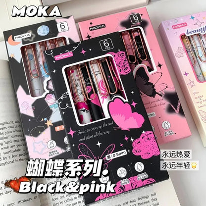 6pcs/set Butterfly Series Cute Gel Pen ST Nib Kawaii Pen Set Japanese Kawaii Stationery School Supplies Aesthetic Pens