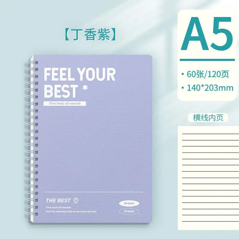 1pcs Minimalist A5 Coil Notebook Large Capacity Thick Paper Lined Inner Page Multifunctional Student Diary Handbook