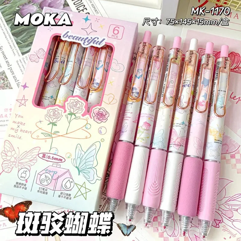 6pcs/set Butterfly Series Cute Gel Pen ST Nib Kawaii Pen Set Japanese Kawaii Stationery School Supplies Aesthetic Pens