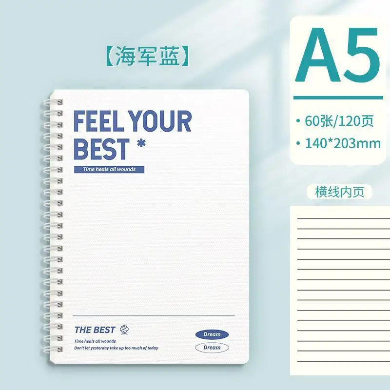1pcs Minimalist A5 Coil Notebook Large Capacity Thick Paper Lined Inner Page Multifunctional Student Diary Handbook