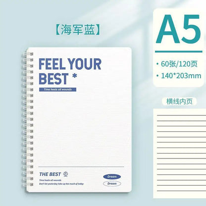 1pcs Minimalist A5 Coil Notebook Large Capacity Thick Paper Lined Inner Page Multifunctional Student Diary Handbook