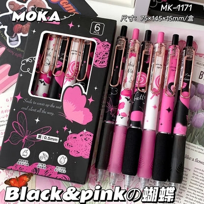 6pcs/set Butterfly Series Cute Gel Pen ST Nib Kawaii Pen Set Japanese Kawaii Stationery School Supplies Aesthetic Pens