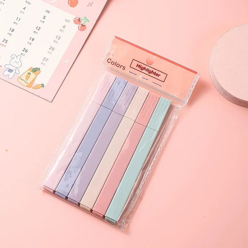 6/12Pcs Pastel Color Highlighter Pen Double tip Marker Pens Fluorescent Pen Drawing Highlighters Cute Stationery School Supplies