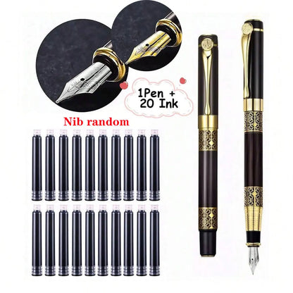 1-100Pcs/Set Retro Metal Fountain Pen Replaceable Ink Elegant Gift for Writing Stationery Office School Supplies