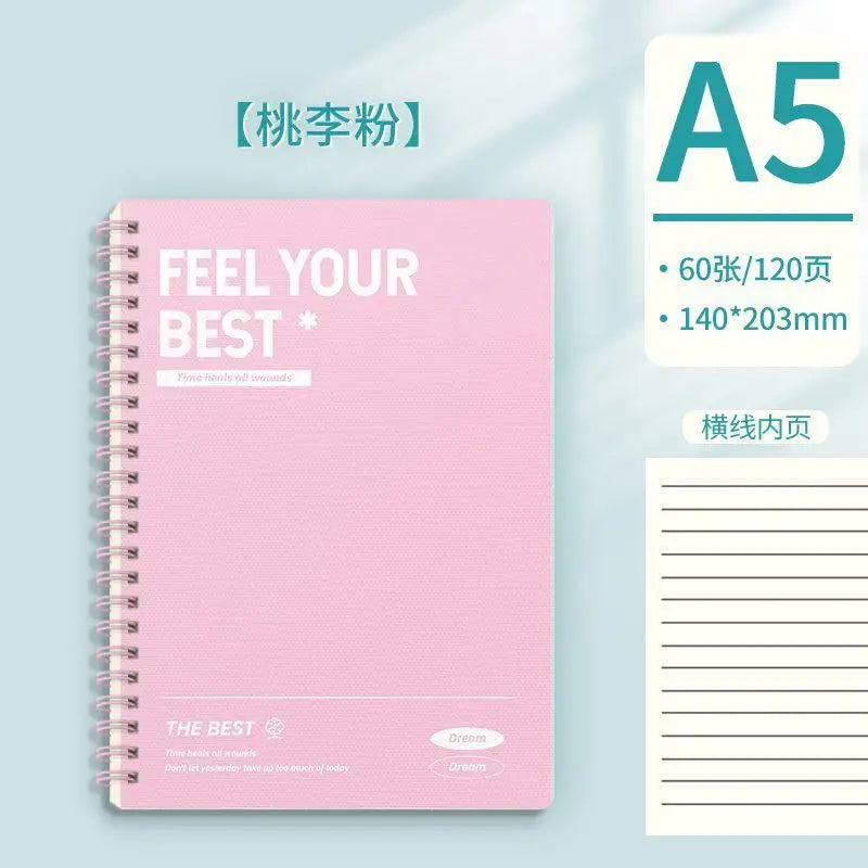 1pcs Minimalist A5 Coil Notebook Large Capacity Thick Paper Lined Inner Page Multifunctional Student Diary Handbook